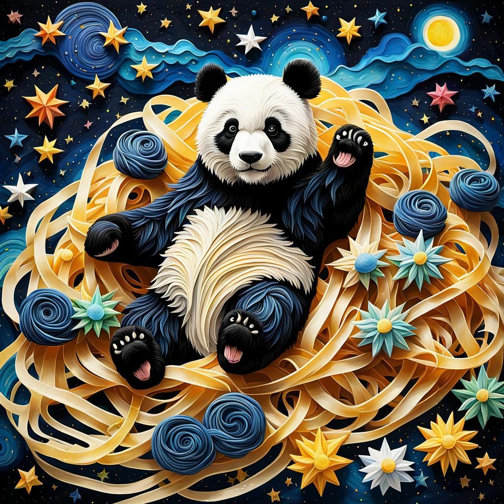 Abstract Panda Starry Night in Digital Illustration