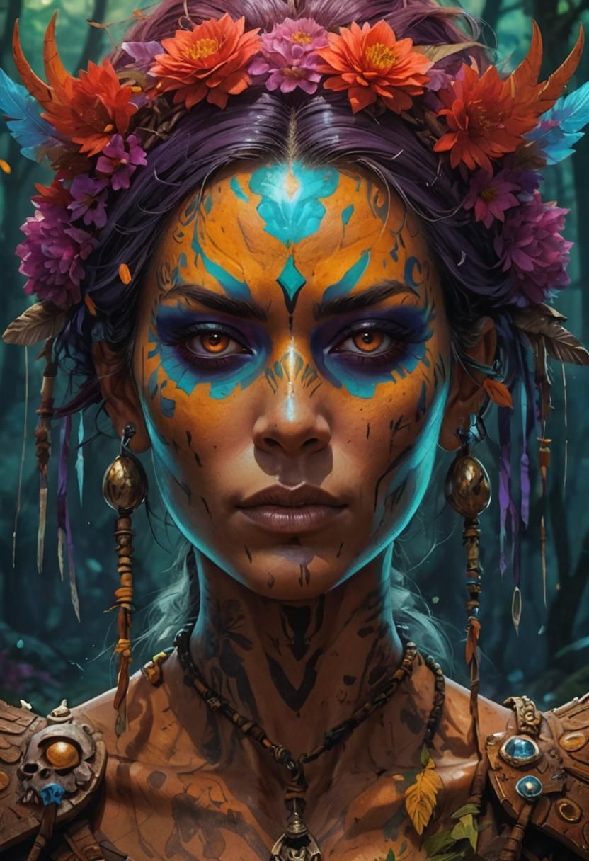 Anime Female Warrior in Enchanted Forest, Ghibli Style