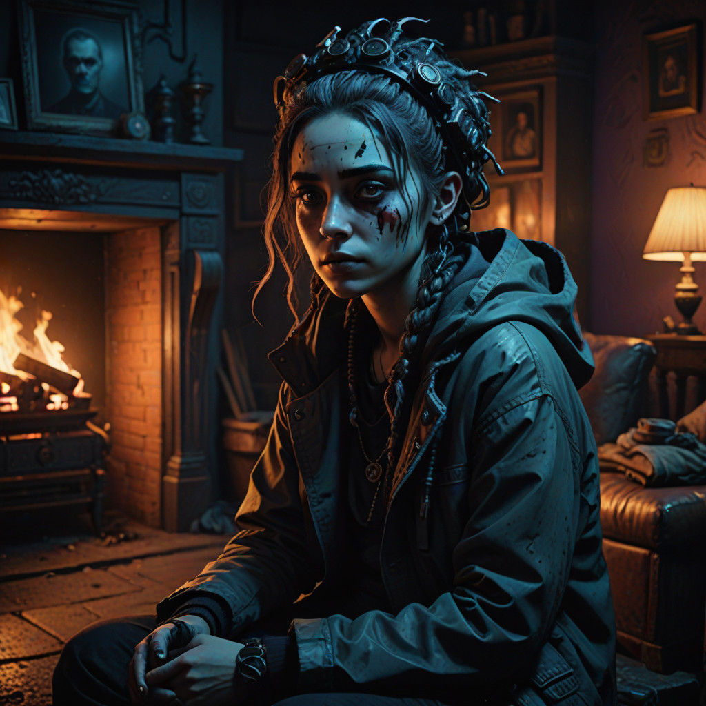 Cybergoth Masterpiece: Cozy Room with Eerie Glow