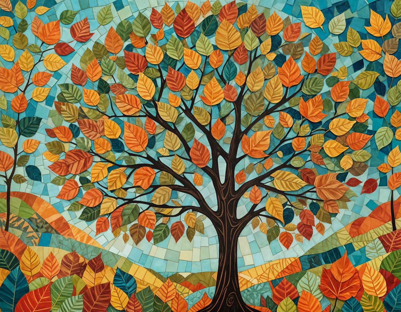 Colorful Collage of Autumn Tree in Full Bloom