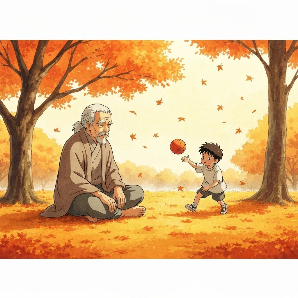 Serene Autumn Park Scene in Studio Ghibli Style