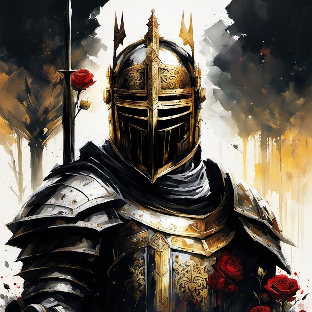 Gothic Knight in Field of Roses