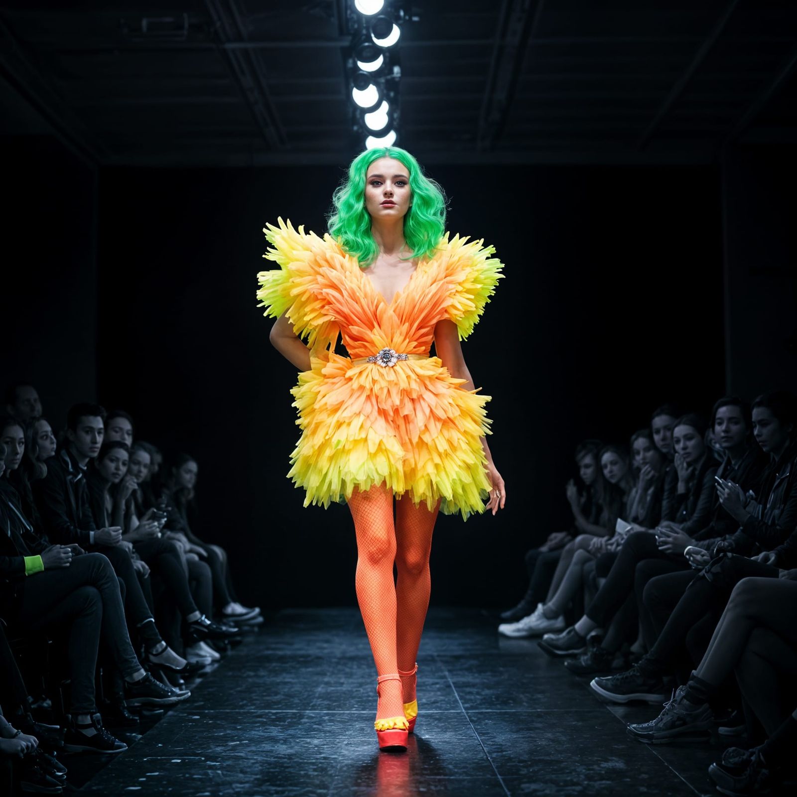 Vibrant High Fashion on Catwalk