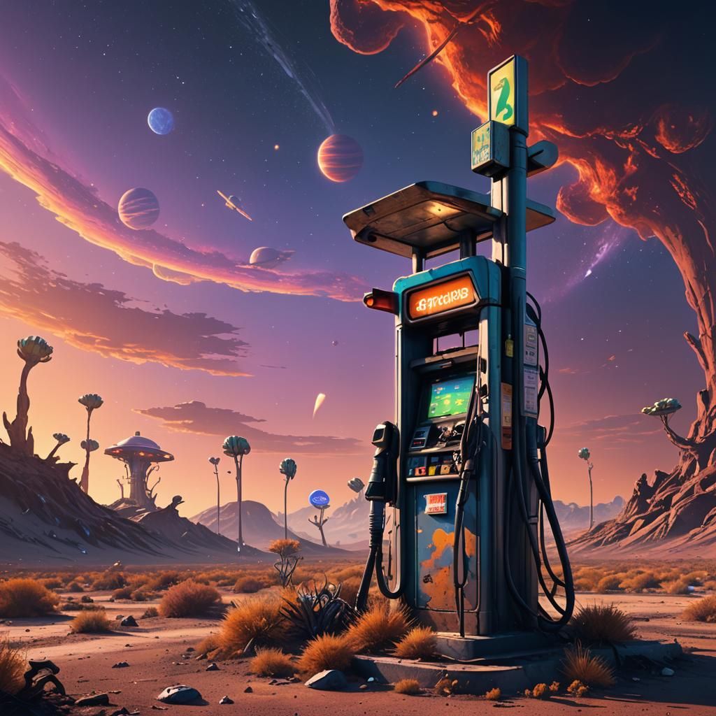 Alien Planet Gas Station in Science Fiction Style