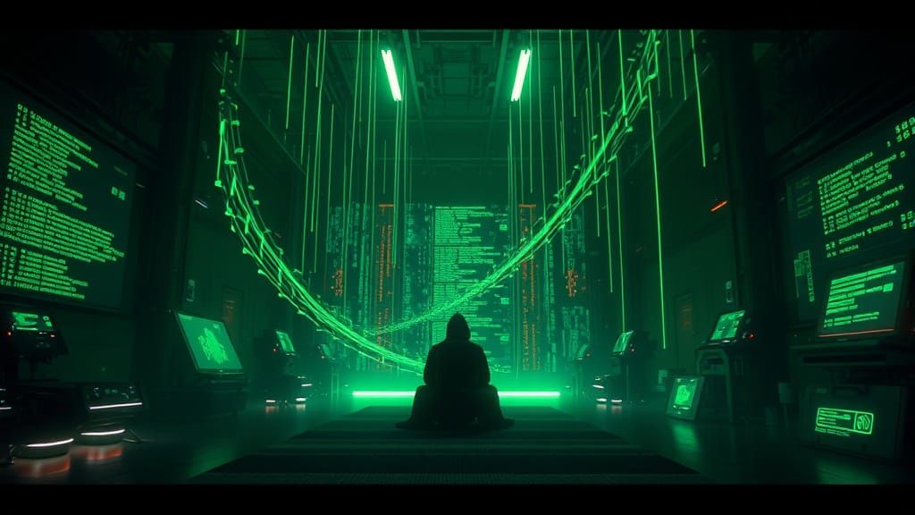 Mysterious Figure in a Futuristic Lair