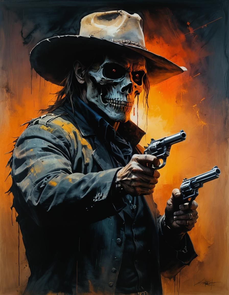 Undead Gunslinger in Dark Western Sunset