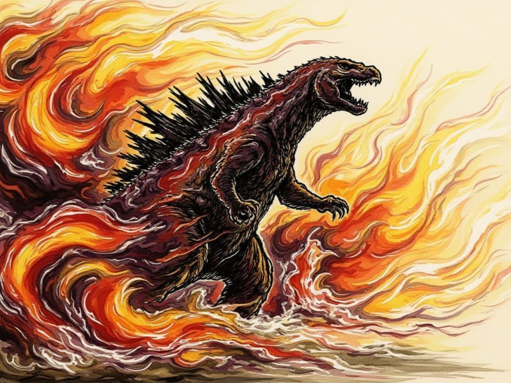Godzilla in Sketch and Splash Style