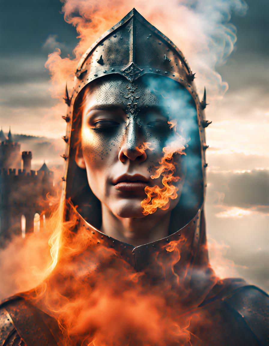 Double Exposure: Saint in Burning Fortress