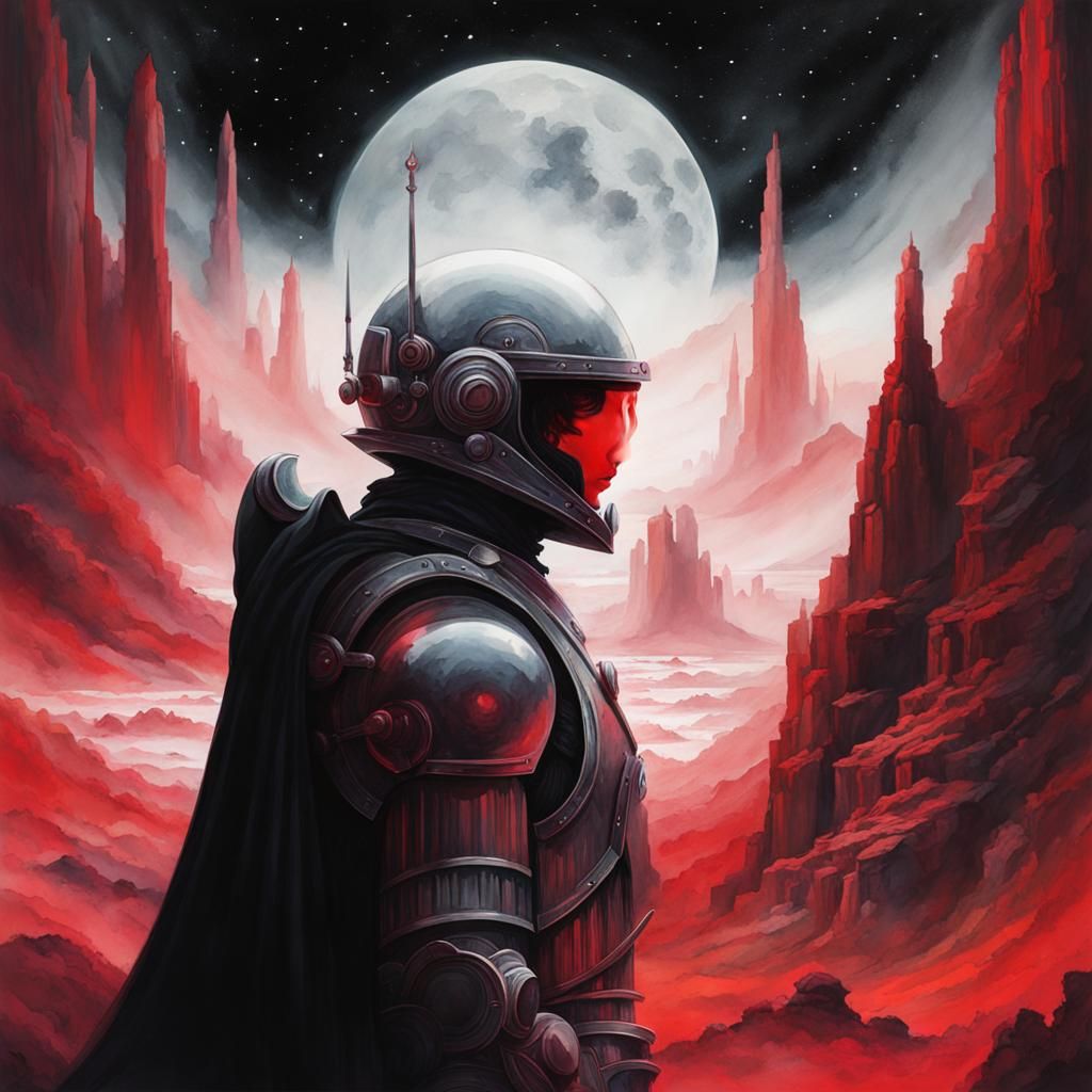 Monochrome Martian Knight Cydonia in Watercolor Style