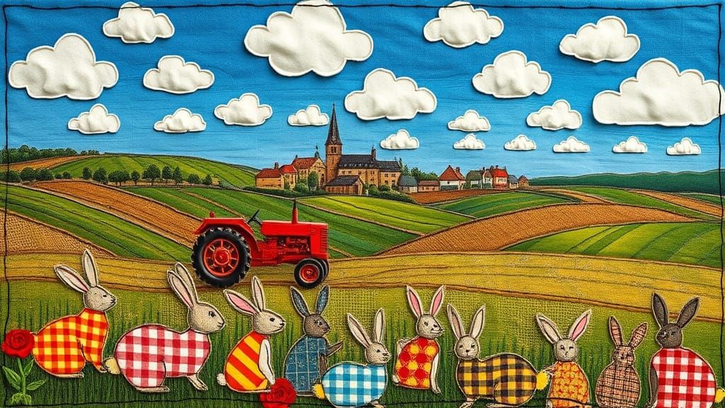 Vibrant English Countryside in Textured Patchwork Style