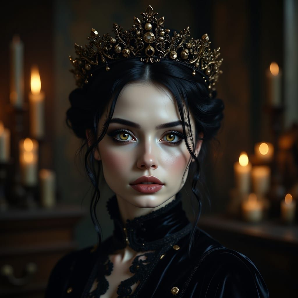 Gothic Queen Portrait in Candlelit Medieval Style
