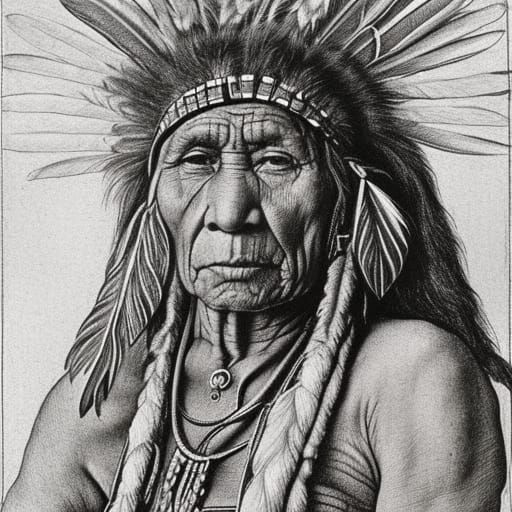 Elderly Native American Chief Drawing in Renaissance Style
