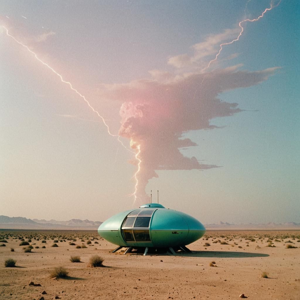 Futuristic Spaceship in Desert Sandstorm: VHS Still