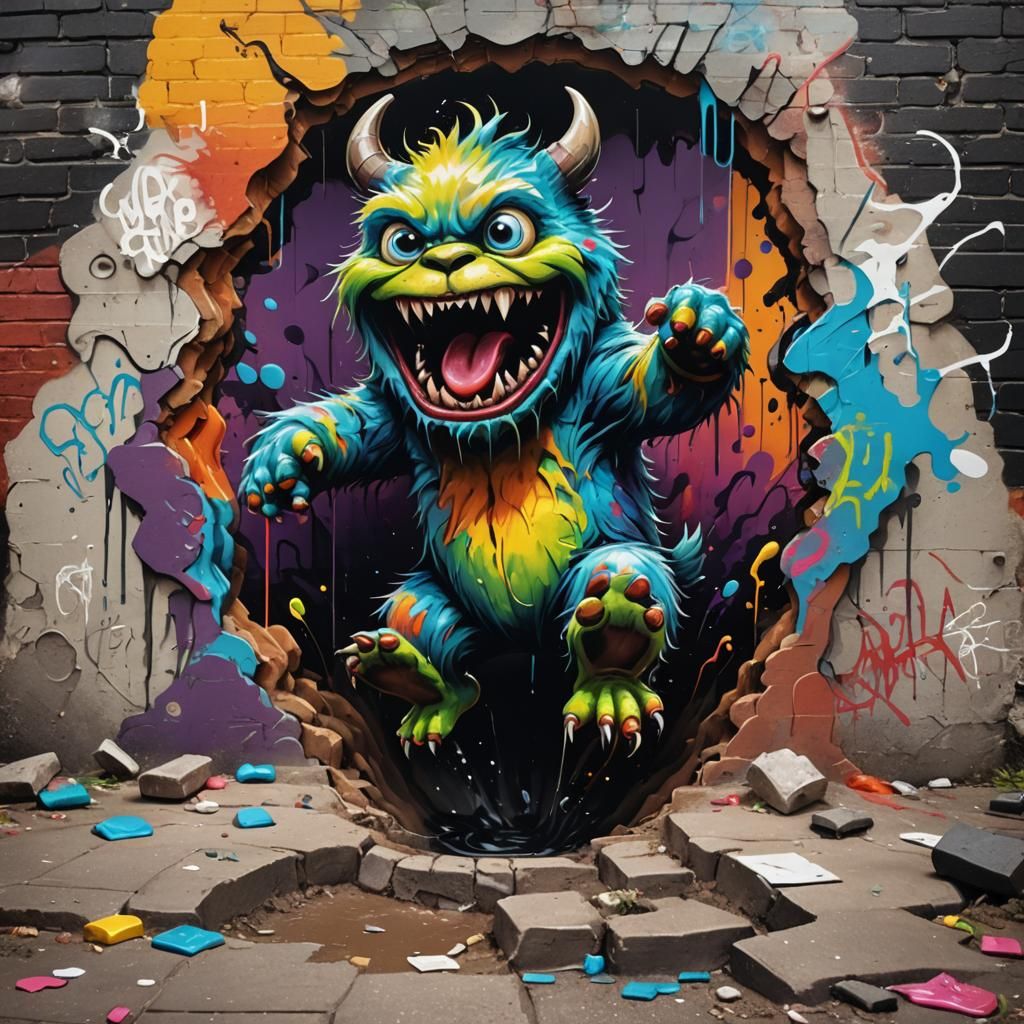 Colorful Monster Graffiti Street Art