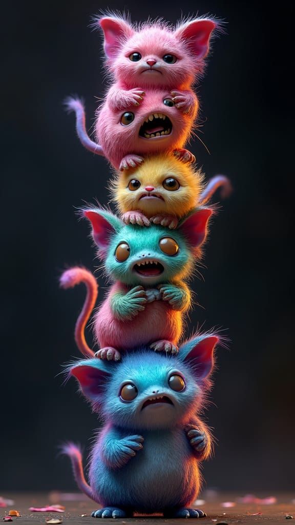 Fantasy Fizzgig Tower in Vibrant Colors and Expressive Emoti...