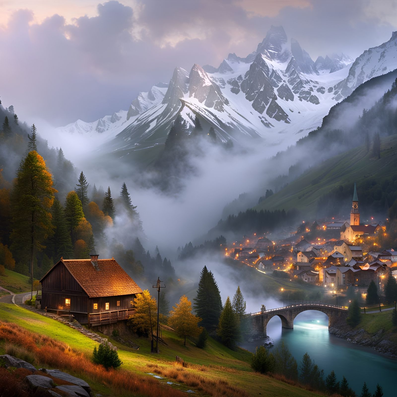 Pyrenees Mountain Town in Ethereal Fantasy Style
