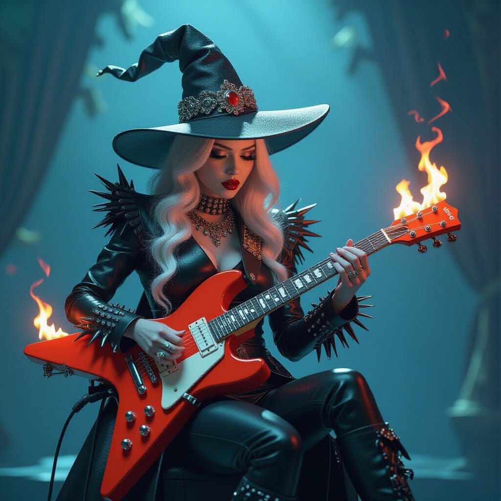 Albino Guitarist Witch in a Dark Surrealist Style