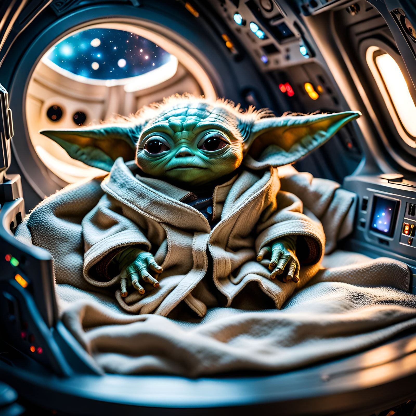 Baby Yoda in Cozy Spaceship Nursery