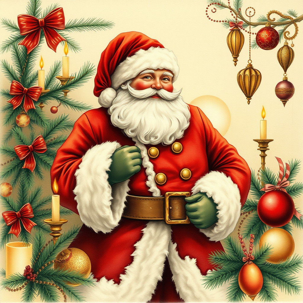 Nostalgic Santa Claus in Holiday Scene