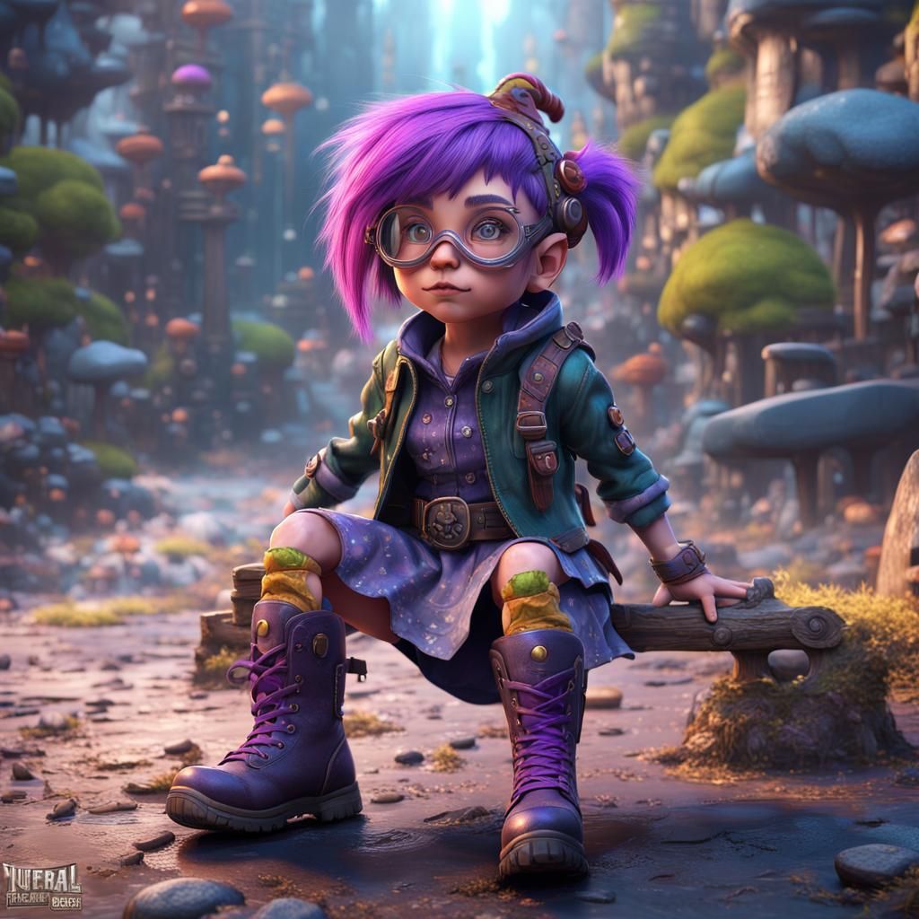 Punk Rock Female Gnome in Detailed Matte Painting
