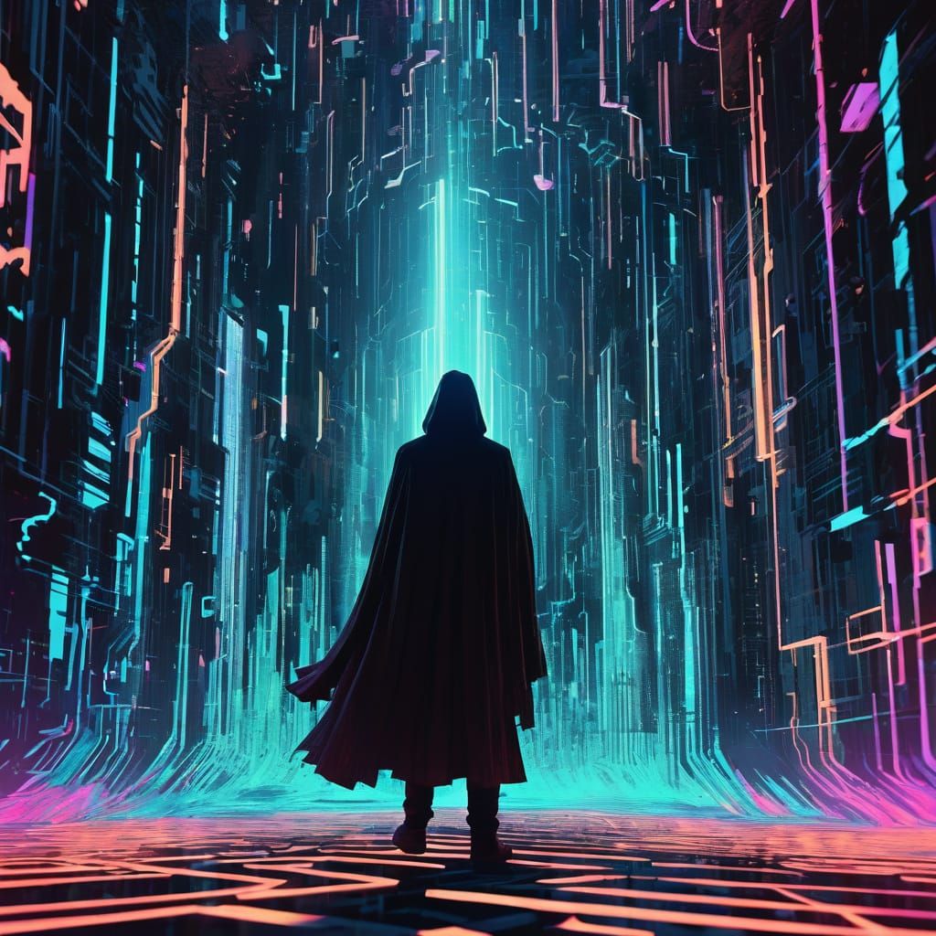 Cyber Warrior in Neon Matrix Shadows