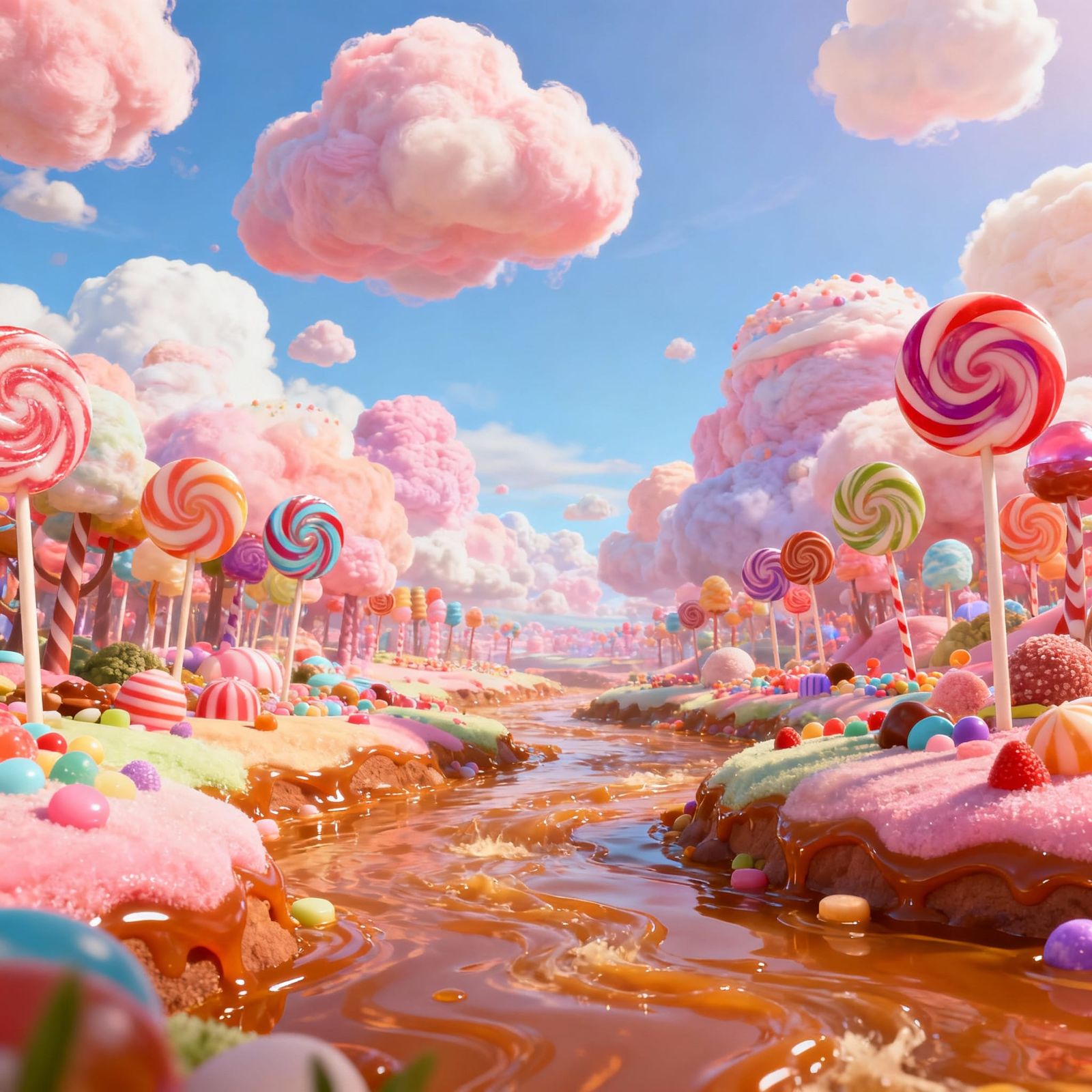 Whimsical Candy Kingdom Fantasy Landscape in 3D Cartoon Styl...