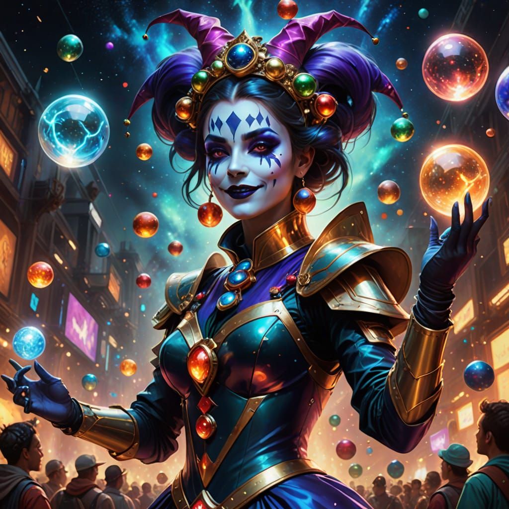 Futuristic Jester in Vibrant Digital Painting