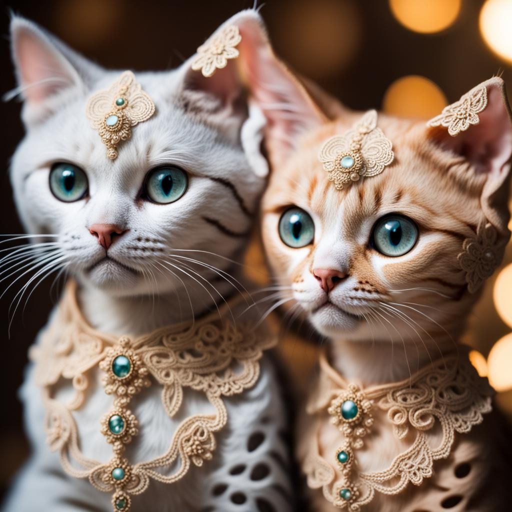 Ornate Lace Kitties in Professional Photography Style