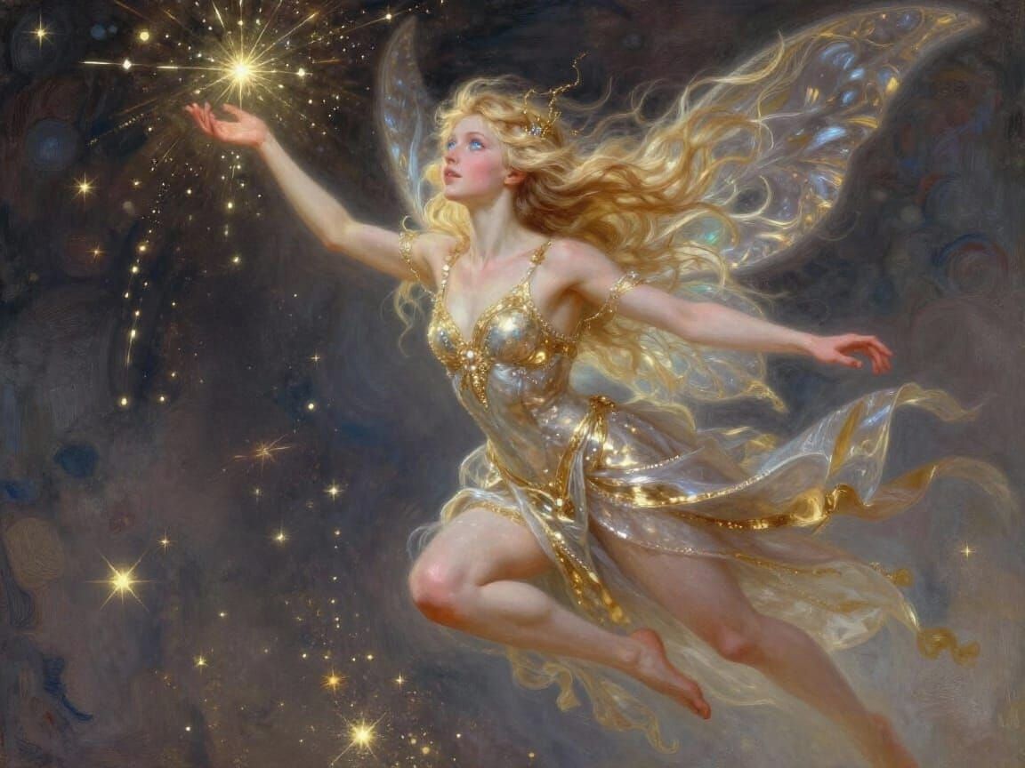New Year's Fairy Sprinkling Blessings in Painterly Style