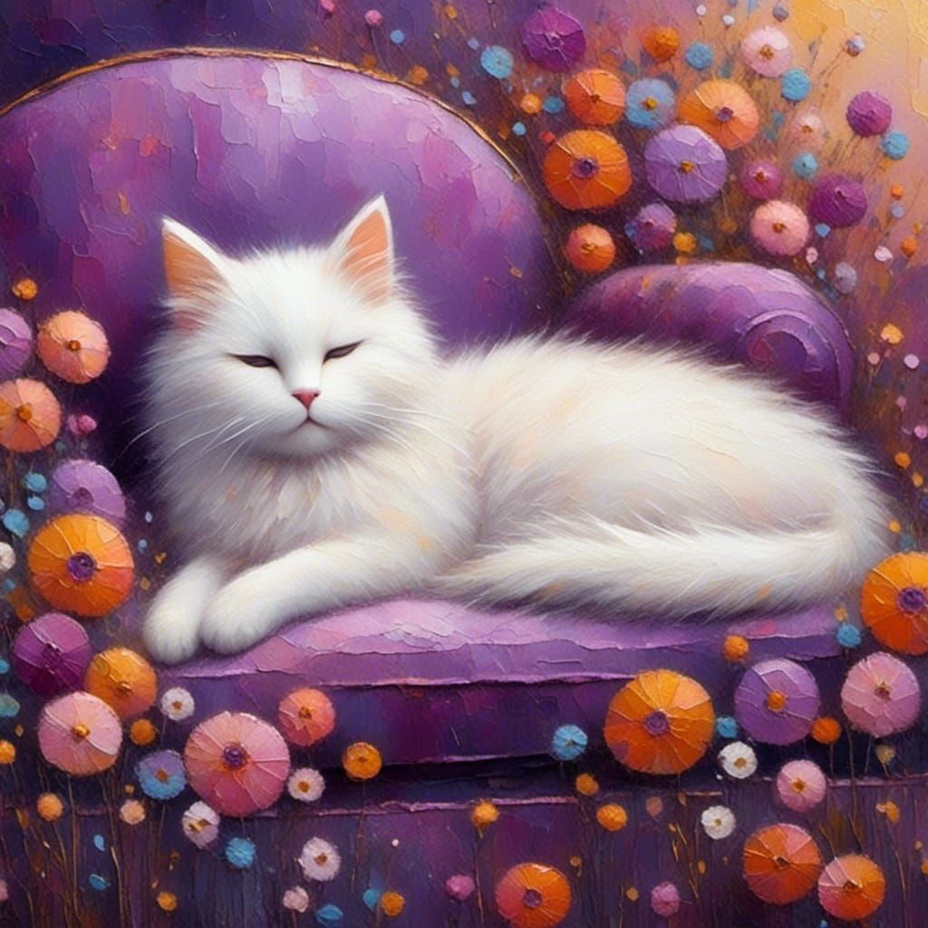 Cute Cat Sleeping, Impressionist Acrylic Painting