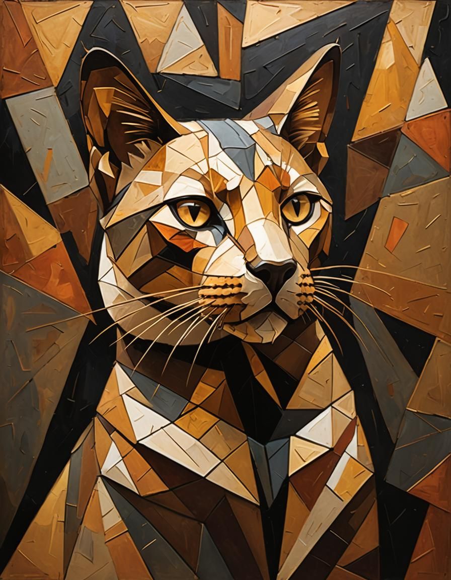 Geometric Feline Portrait in Cubist Art Style