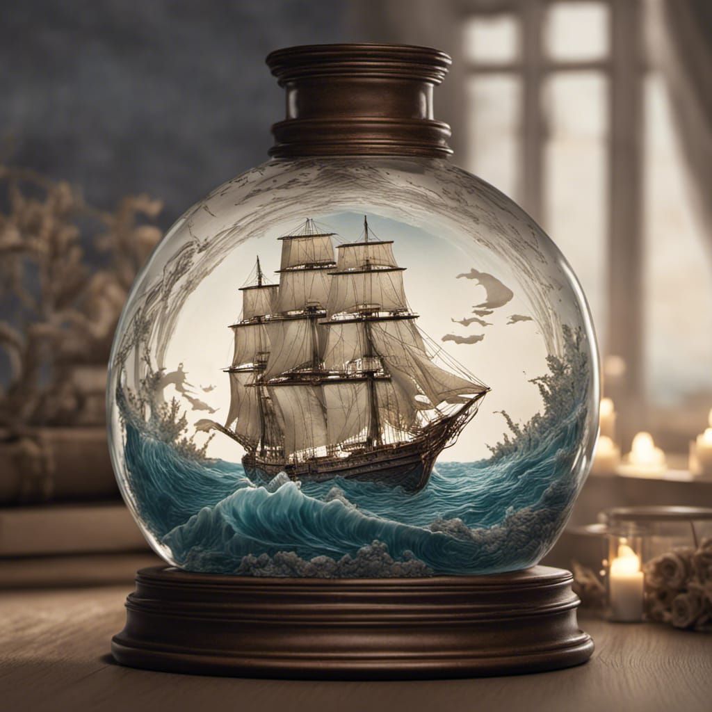 Ship in a Bottle on Moonlit Ocean