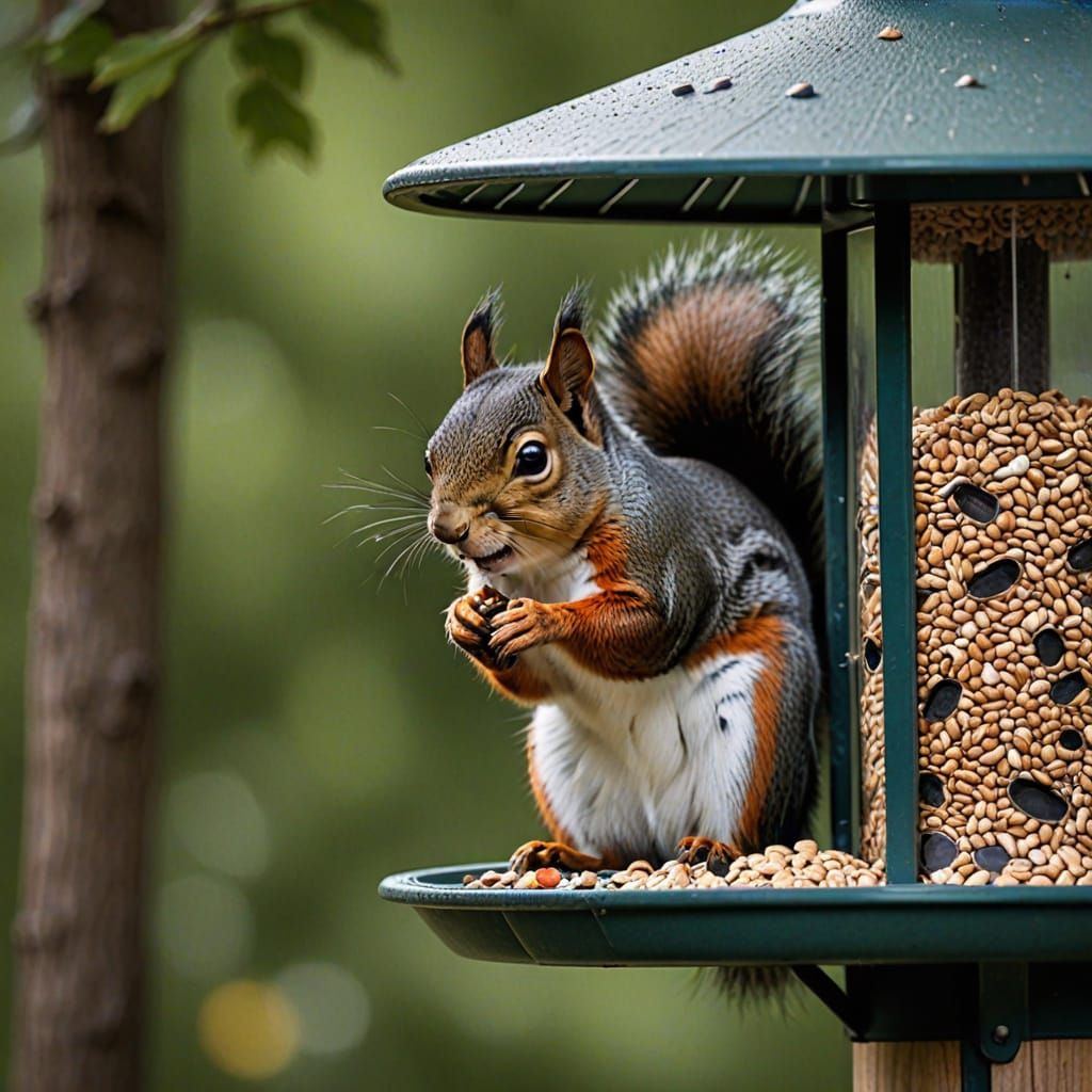 Mischievous Squirrel Stealing Seeds From Bird Feeder