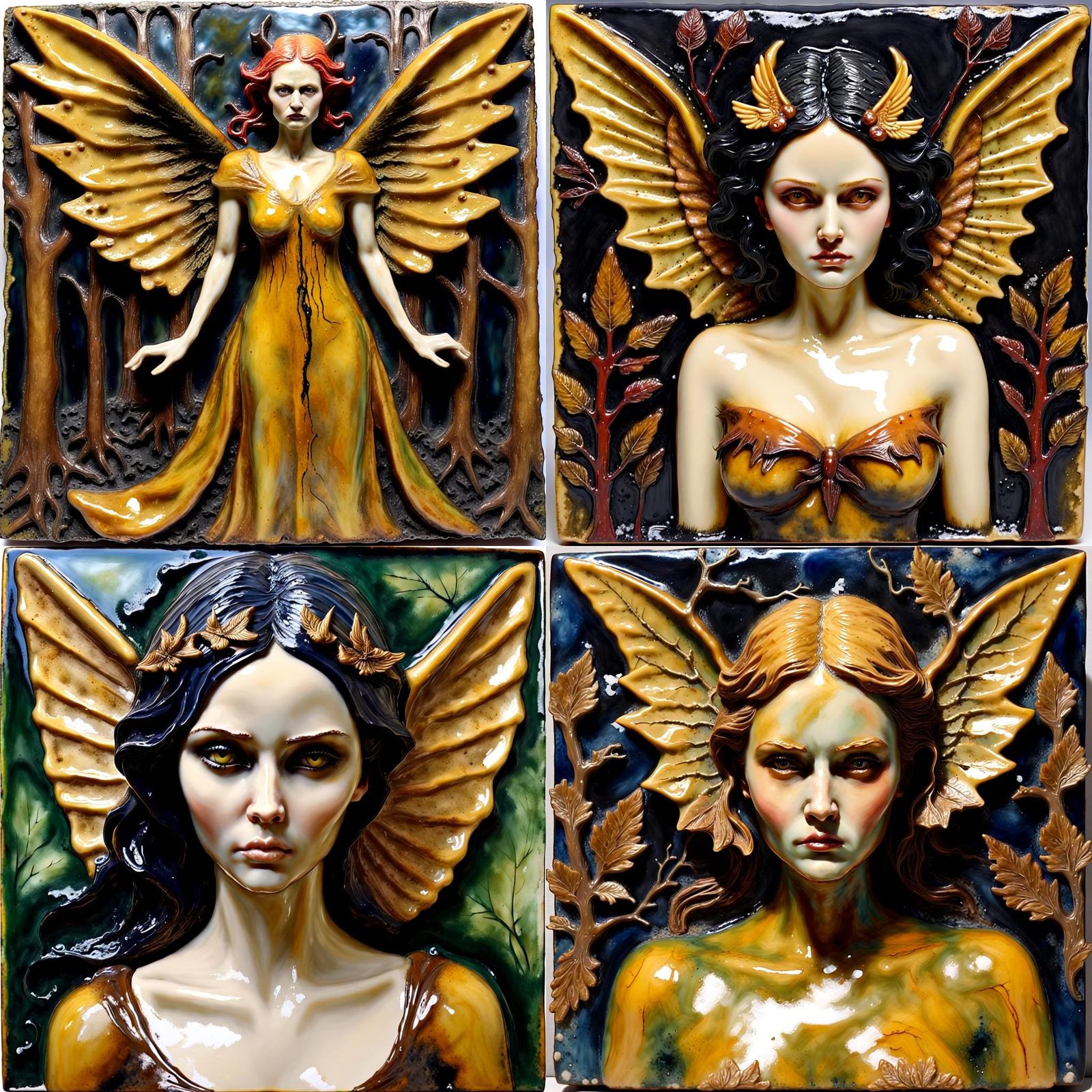 Winged Woman in Enchanted Forest: Encaustic Art