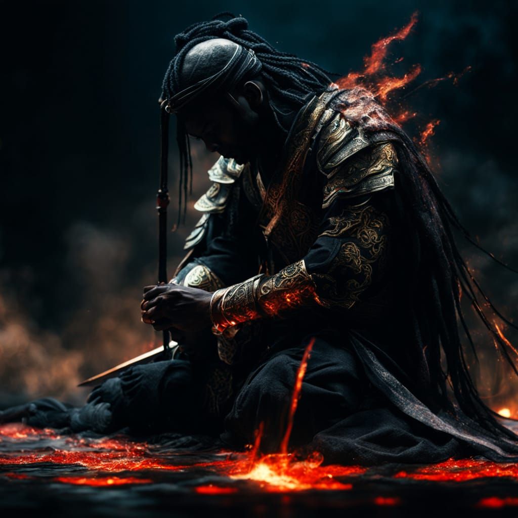 Black Samurai and White Ninja: 3D Fantasy Art