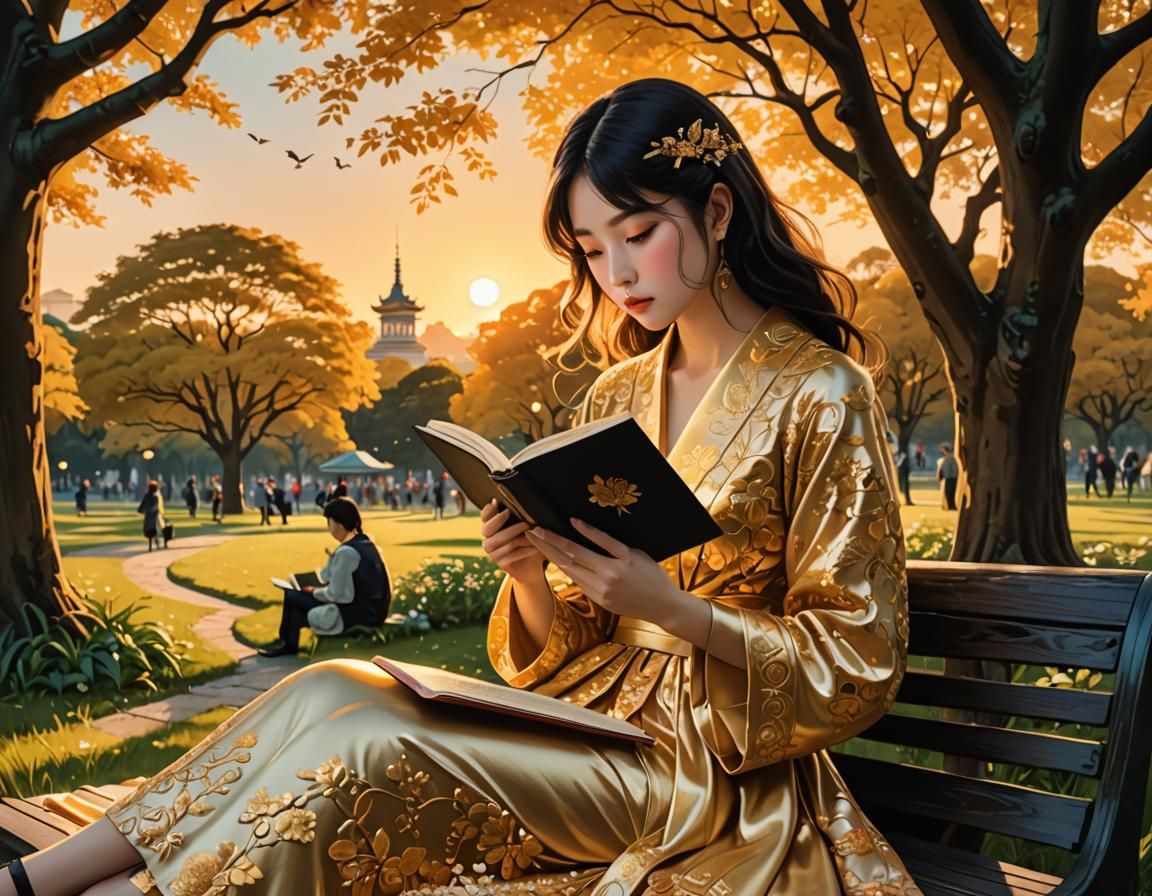 Woman Reading at Sunset: A Whimsical Masterpiece