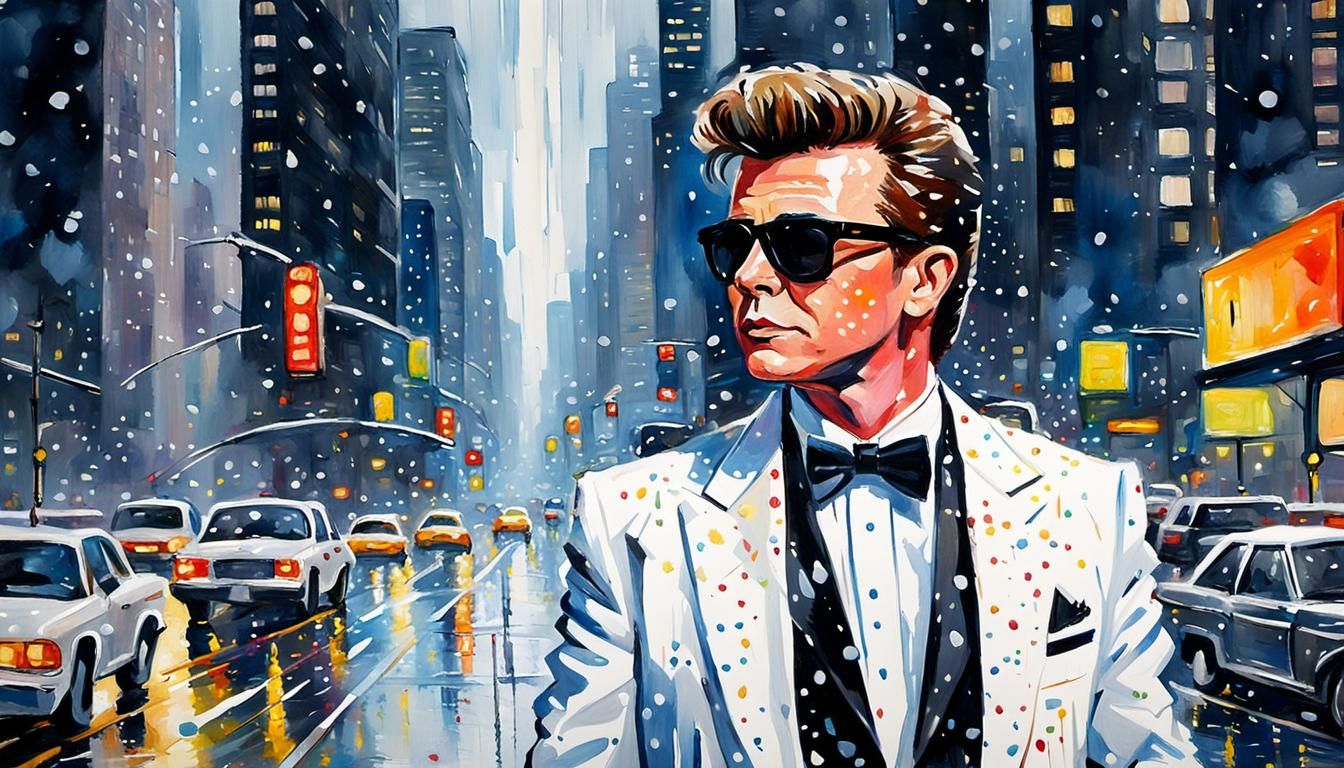 Rick Astley in NYC: Pop Art Watercolor Portrait