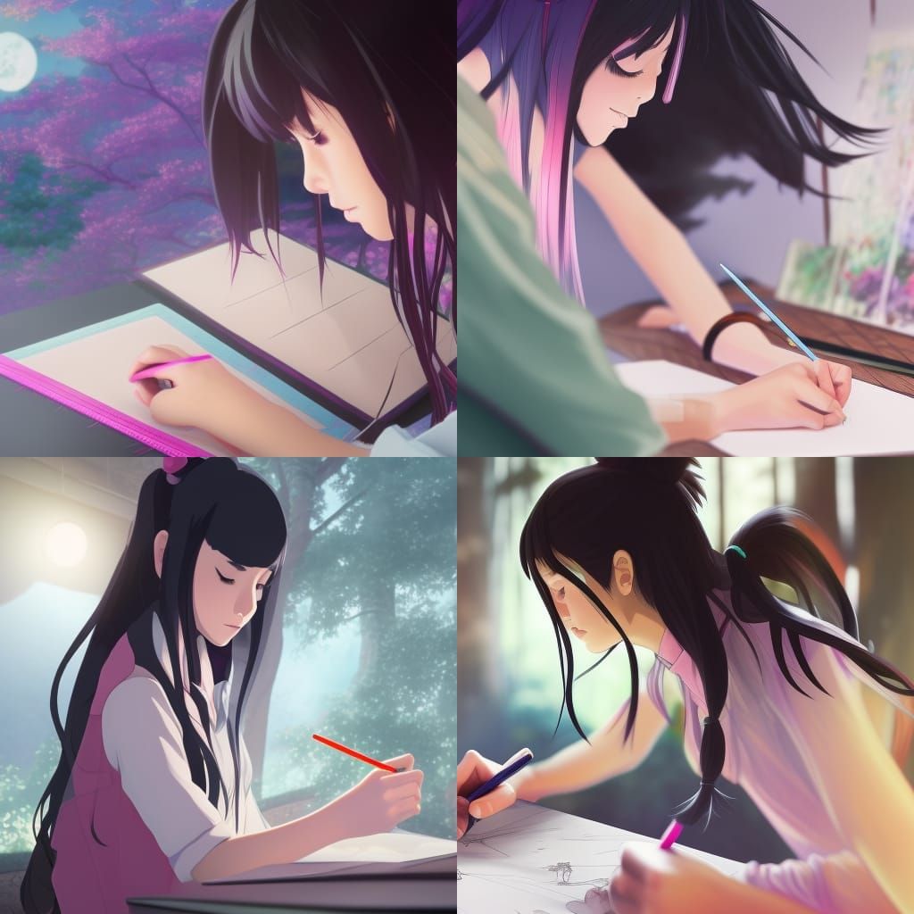 Anime Girl Drawing Art in Studio Ghibli Style