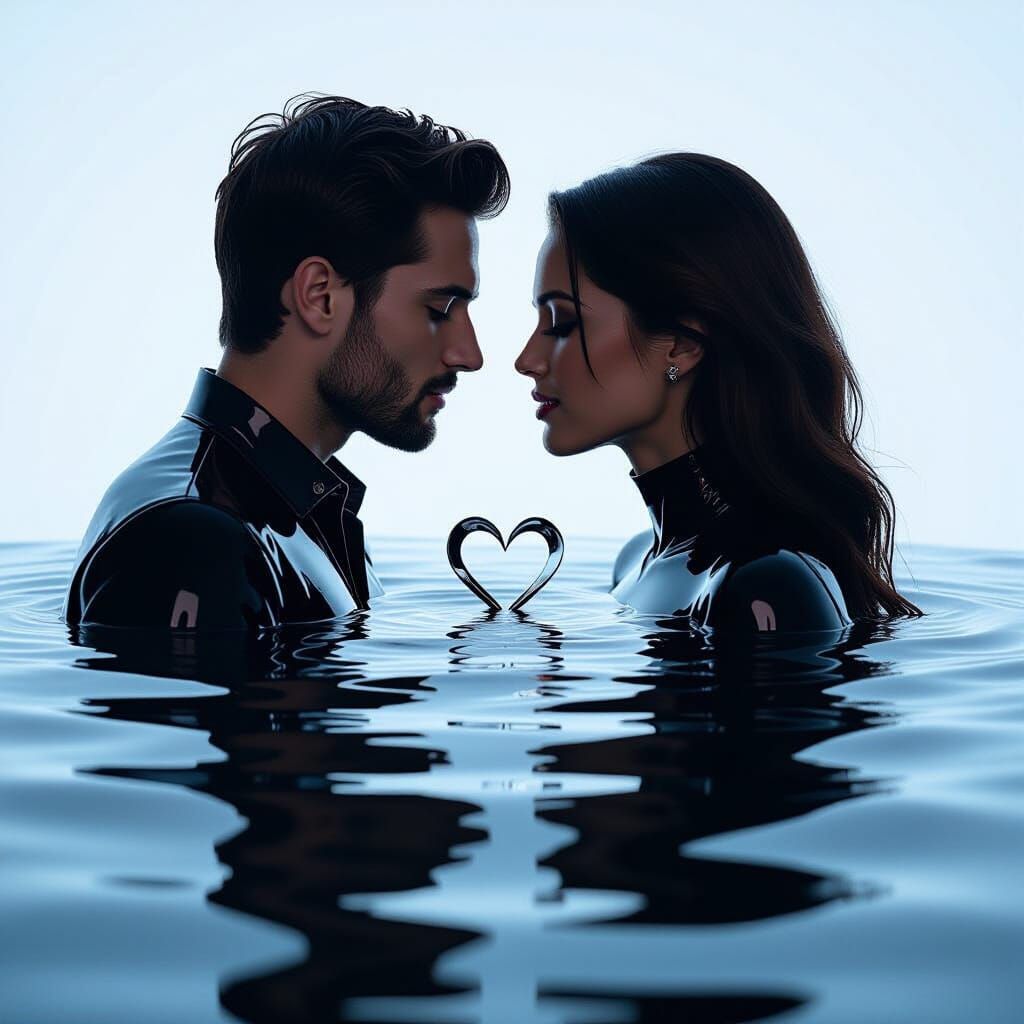 Abstract Lovers in Liquid Chrome Double Exposure