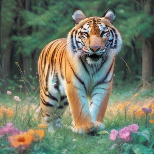 Surreal Impressionist Scene of Baby Girl in Vibrant Floral W...