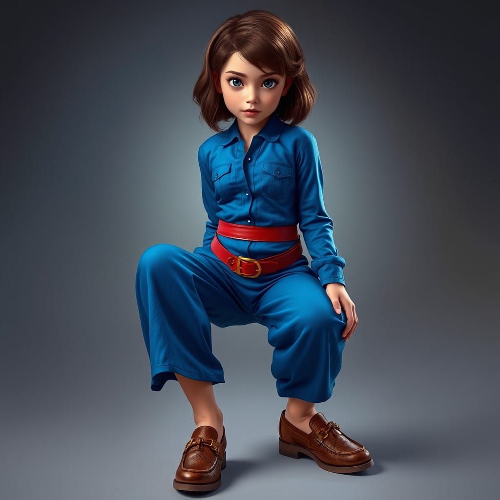 Girl in Dreamlike Cerulean Blue Attire, Rendered in Exquisit...