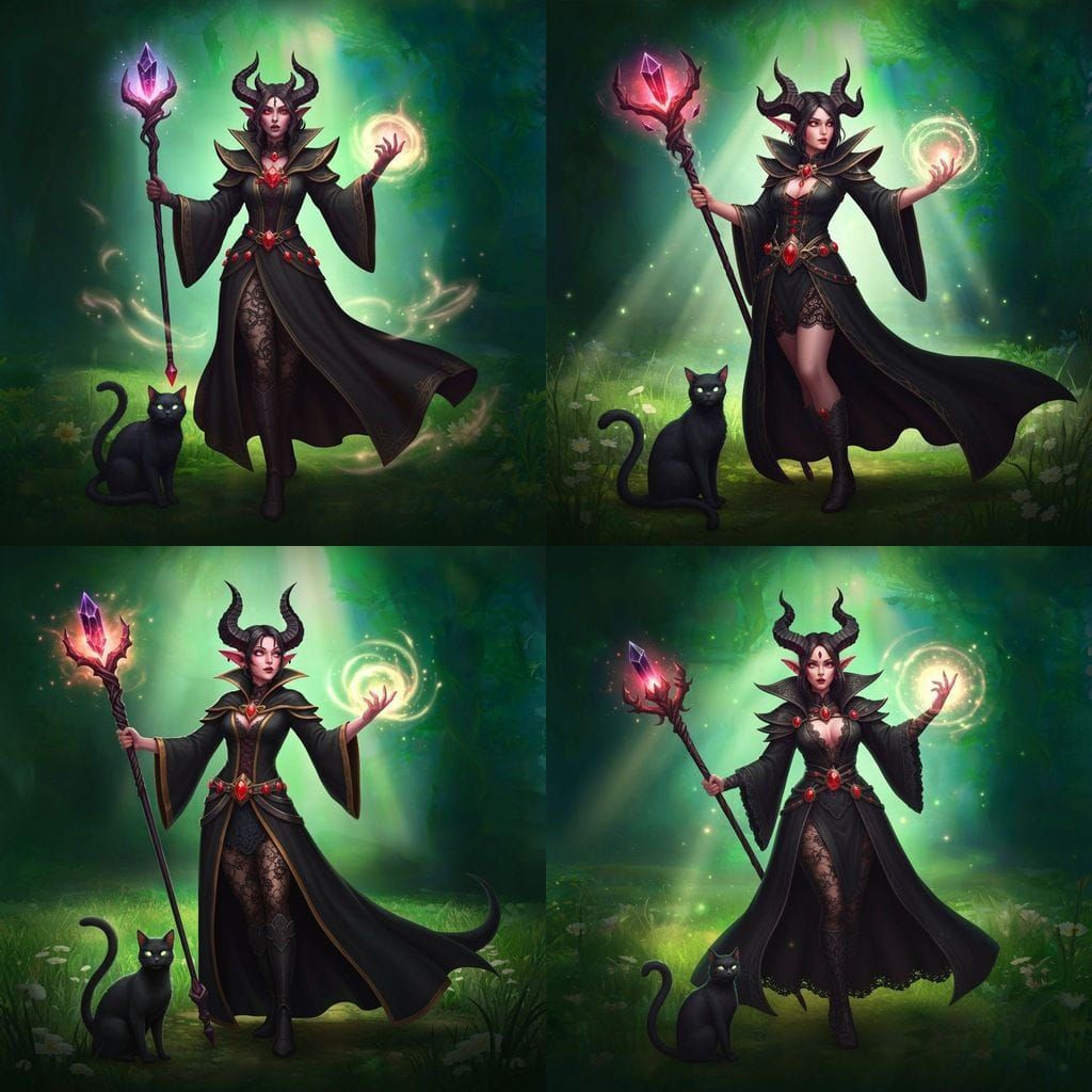 Enchanting Half-Demon Wizard Casting Spell in Forest