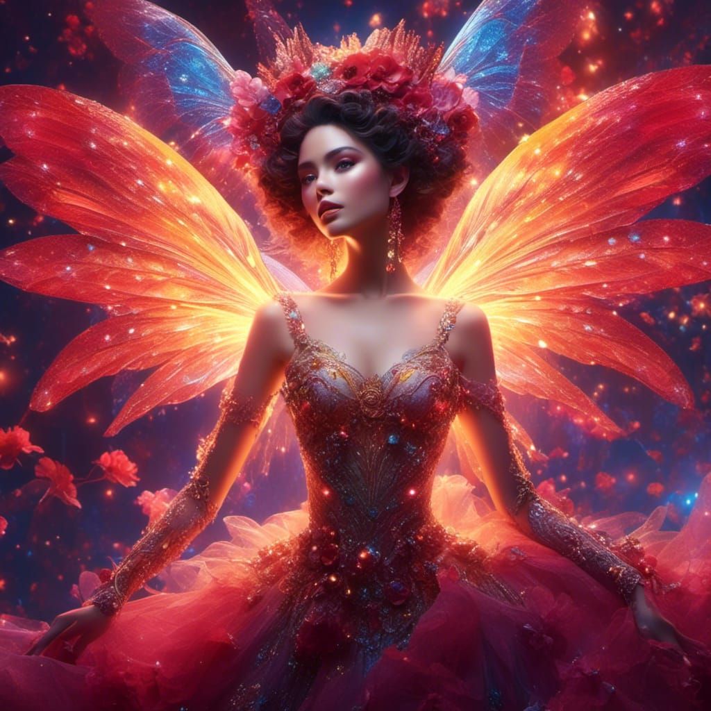 Ethereal Hispanic Fairy with Bioluminescent Wings