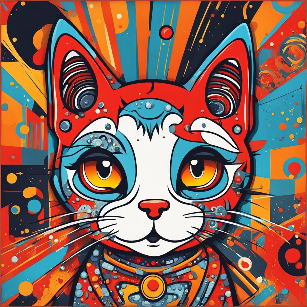 Betty Boop as a Cat in Abstract Art