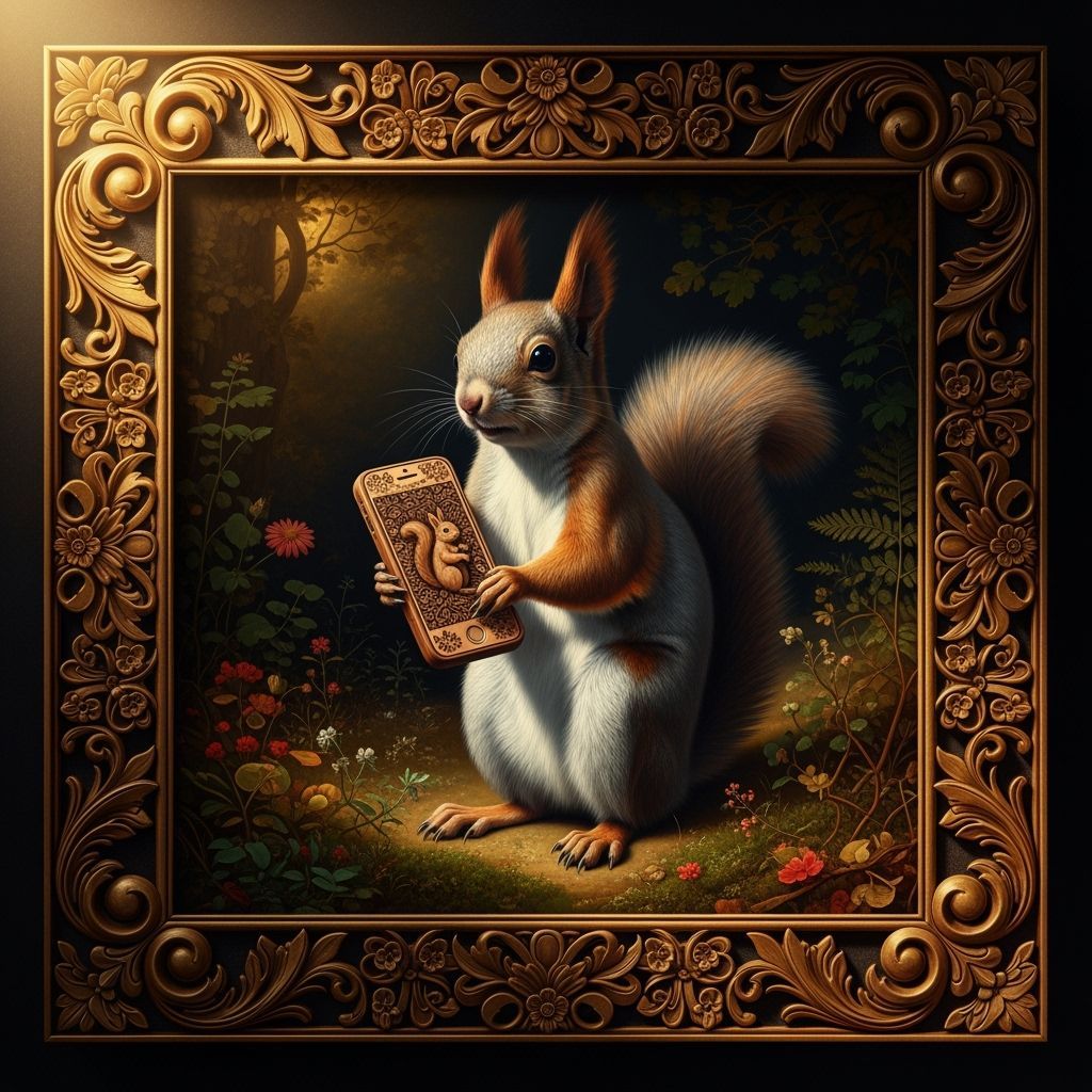Squirrel with Carved Phone in Dutch Masters Style