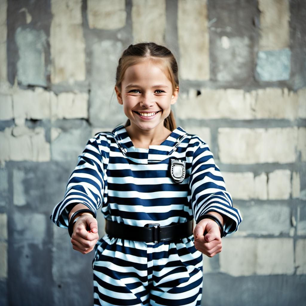 Child in Striped Jumpsuit with Handcuffs