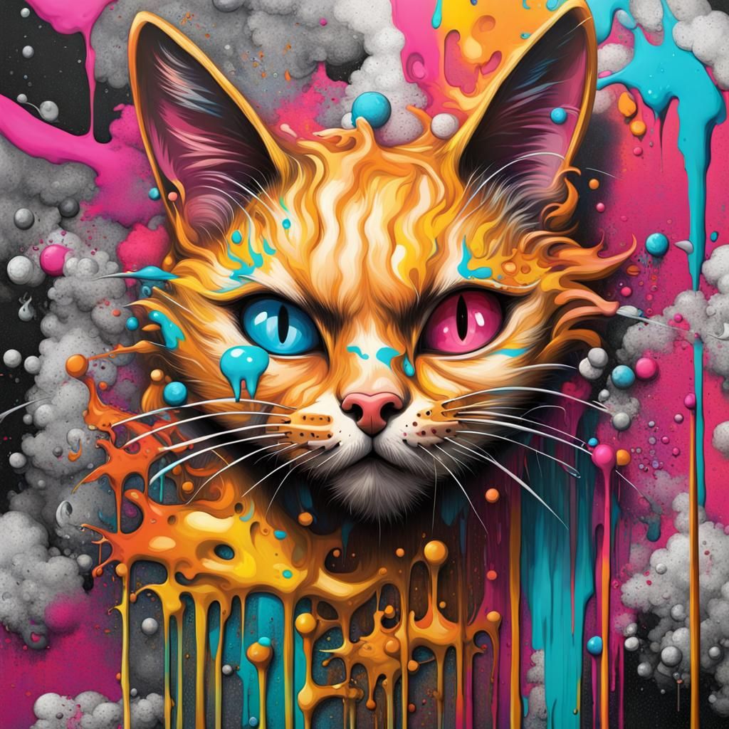 Honey Cat Graffiti Art in Maximalist Style