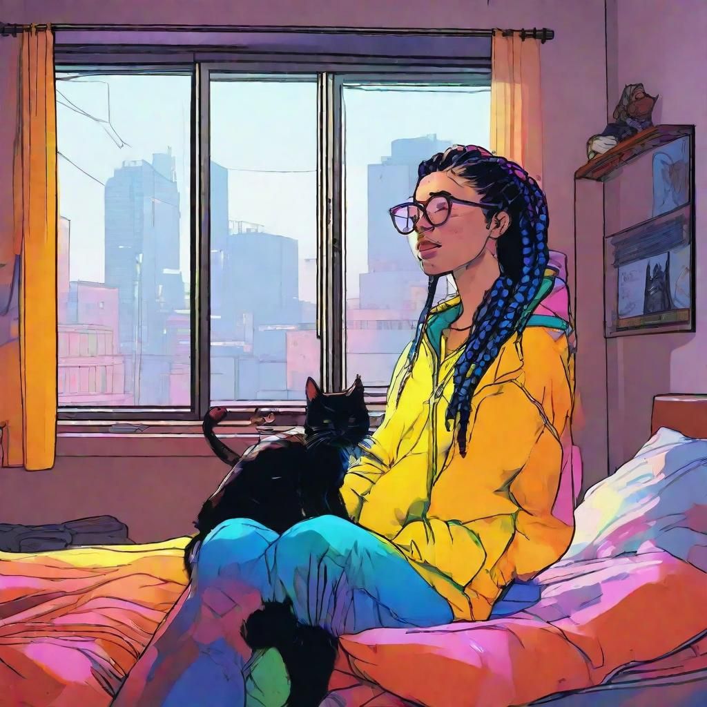 Rainbow Braids in Cyberpunk Bedroom