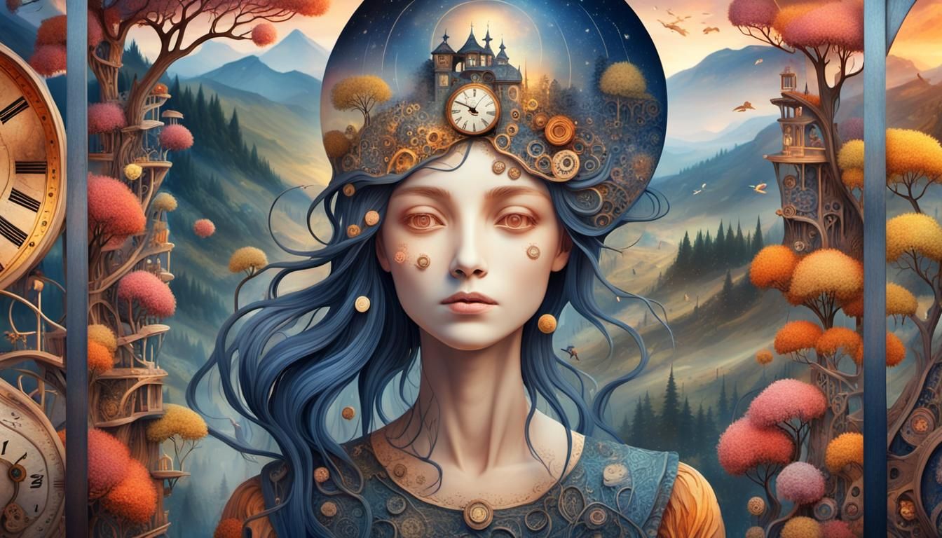 Surreal Clockwork World in Golden Light