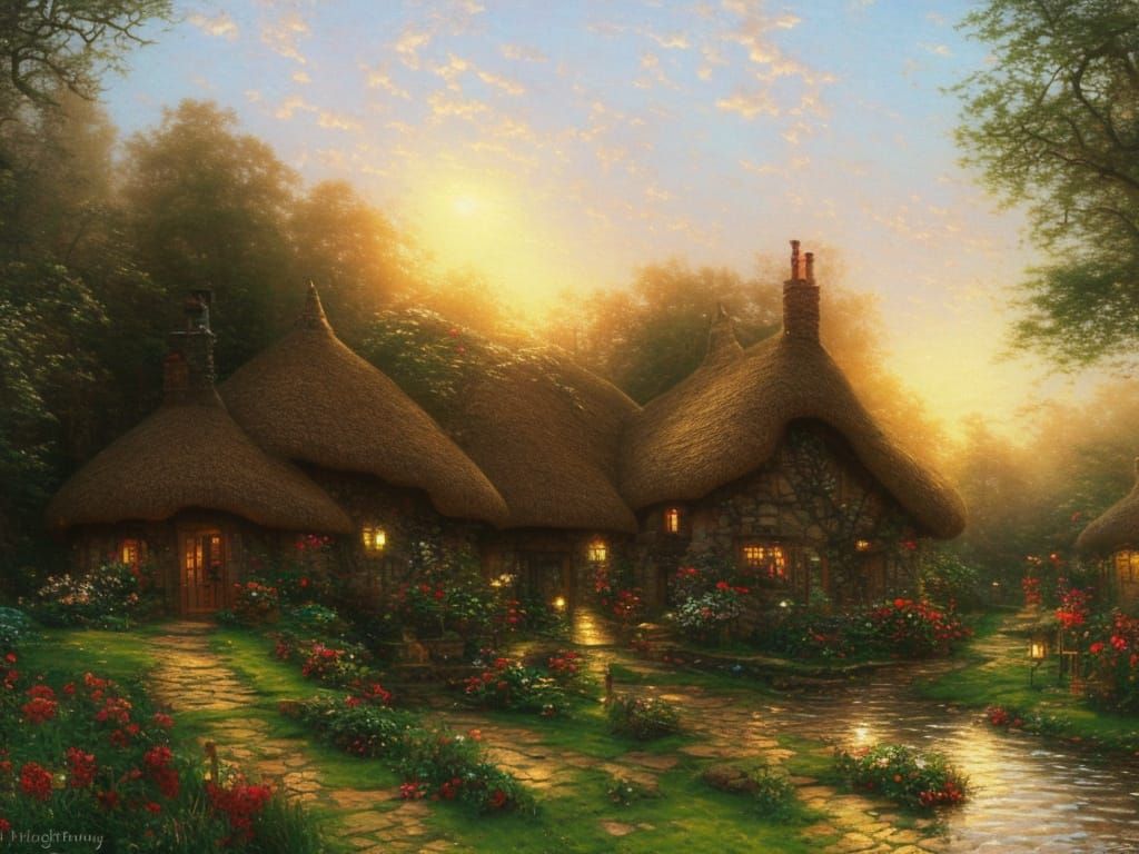 Whimsical Cottage in Sunset Glow